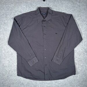 Burberry London Shirt Mens 17-17.5‎ Dark Gray Long Sleeve Button Up Embroidered
